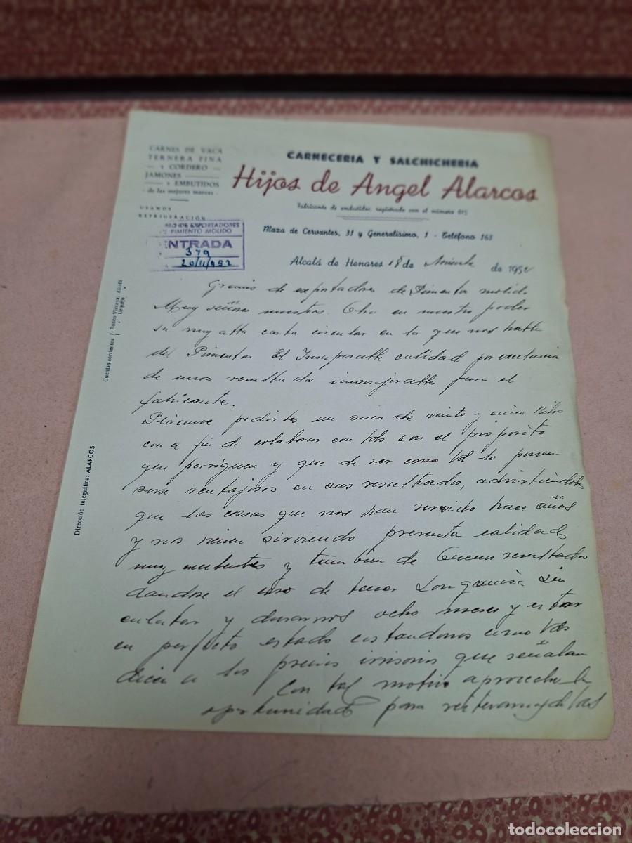 Cartas comerciales: ANTIGUA CARTA COMERCIAL CARNES CARNICERIA EMBUTIDOS ALCALA DE HENARES MADRID 1952