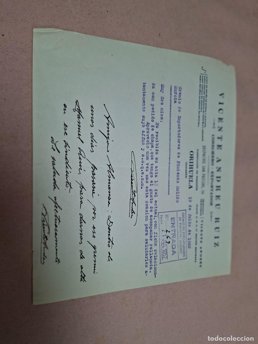 Cartas comerciales: ANTIGUA CARTA COMERCIALANDREU RUIZ COSECHERO ORIHUELA ALICANTE 1952