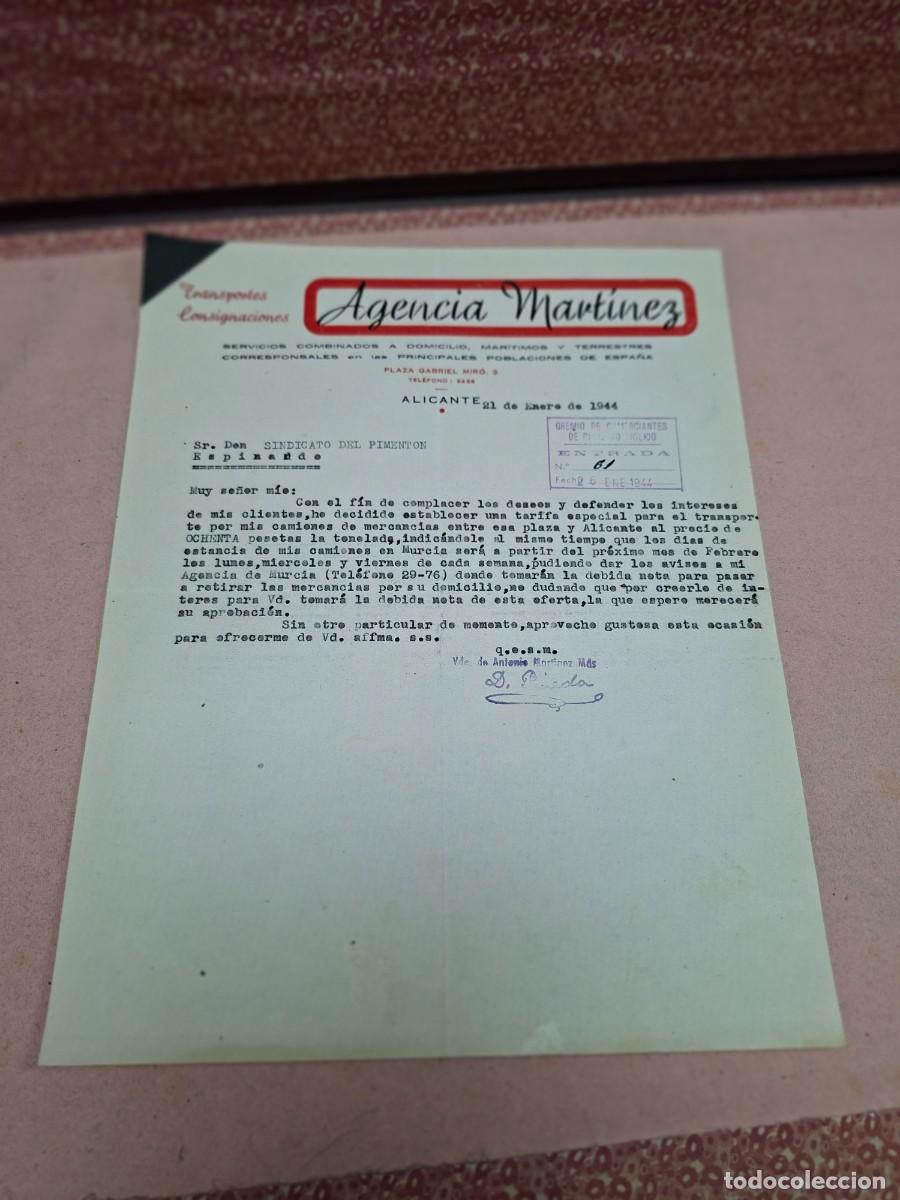 Cartas comerciales: ANTIGUA CARTA COMERCIAL TRANSPORTES AGENCIA MARTINEZ ALICANTE 1944