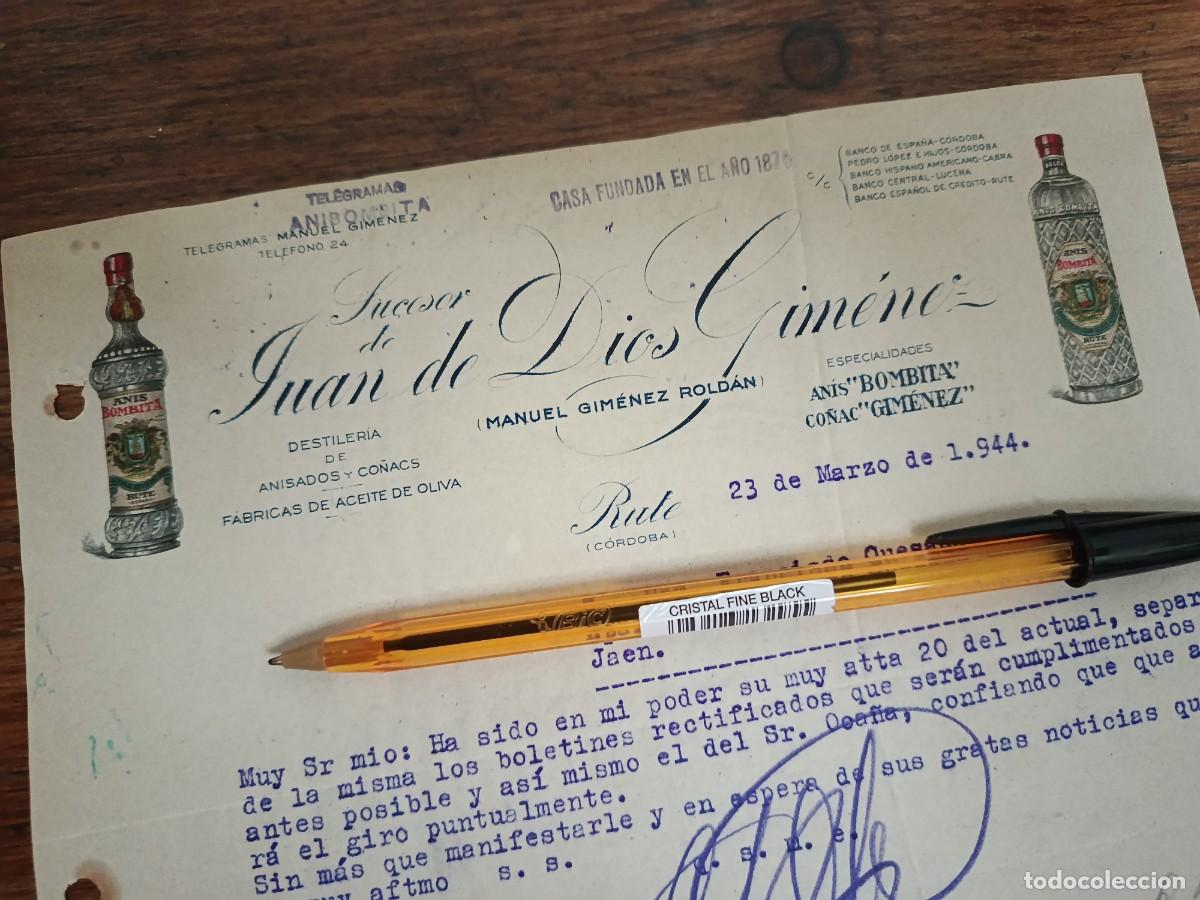 Cartas comerciales: SUCESOR DE JUAN DE DIOS GIMENEZ PEREZ ANIS BOMBITA CO&Ntilde;AC GIMENEZ RUTE CORDOBA 1944.