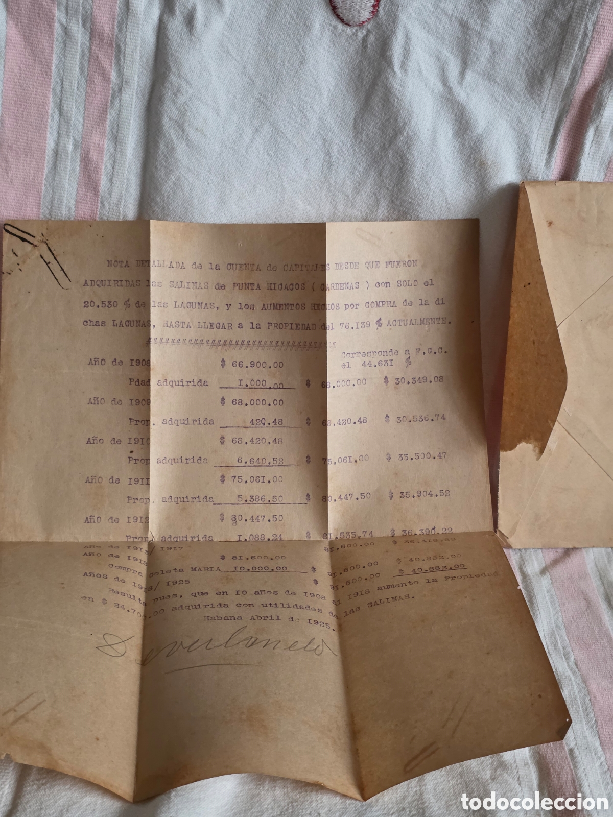 Cartas comerciales: DOCUMENTO FINANCIERO DE LAS SALINAS DE MATANZAS / CUBA 1935