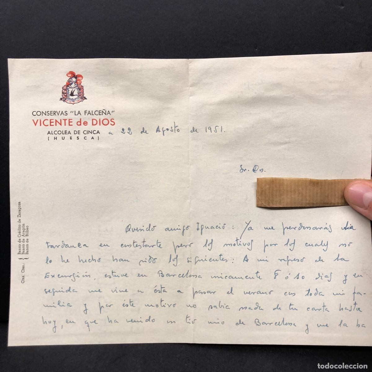 Cartas comerciales: CARTA COMERCIAL - CONSERVAS LA FALCE&Ntilde;A VICENTE DE DIOS - ALCOLEA DE CINCA - HUESCA - 1951 / 5278