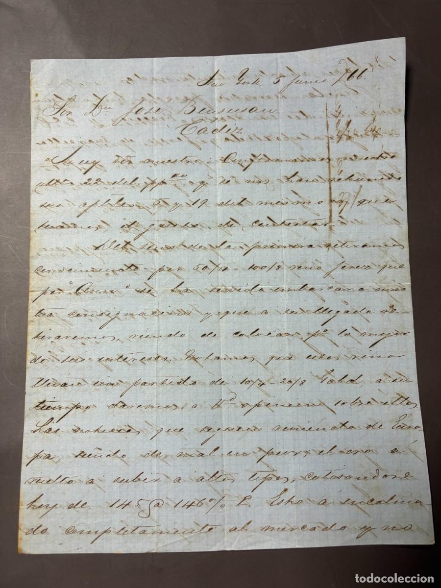 Cartas comerciales: CARTA COMERCIAL NUEVA YORK-C&Aacute;DIZ 1866 Y FACTURA DE SAL JOSEPH BENSUSAN 1854