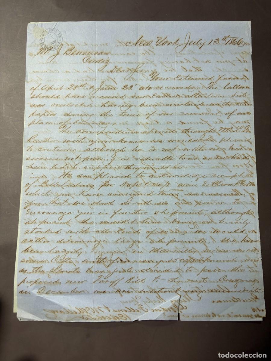 Cartas comerciales: CARTA NUEVA YORK-C&Aacute;DIZ 1866 Y FACTURA 200 LASTRES DE SAL JOSEPH BENSUSAN 1854