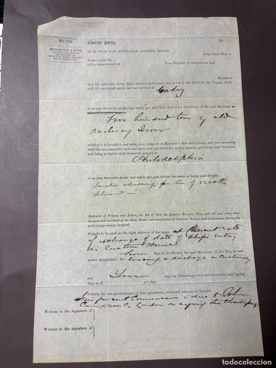 Cartas comerciales: P&Oacute;LIZA DE FLETAMENTO C&Aacute;DIZ-FILADELFIA &ndash; CARGAMENTO 500 TONELADAS DE SAL &ndash; SIN FECHAR