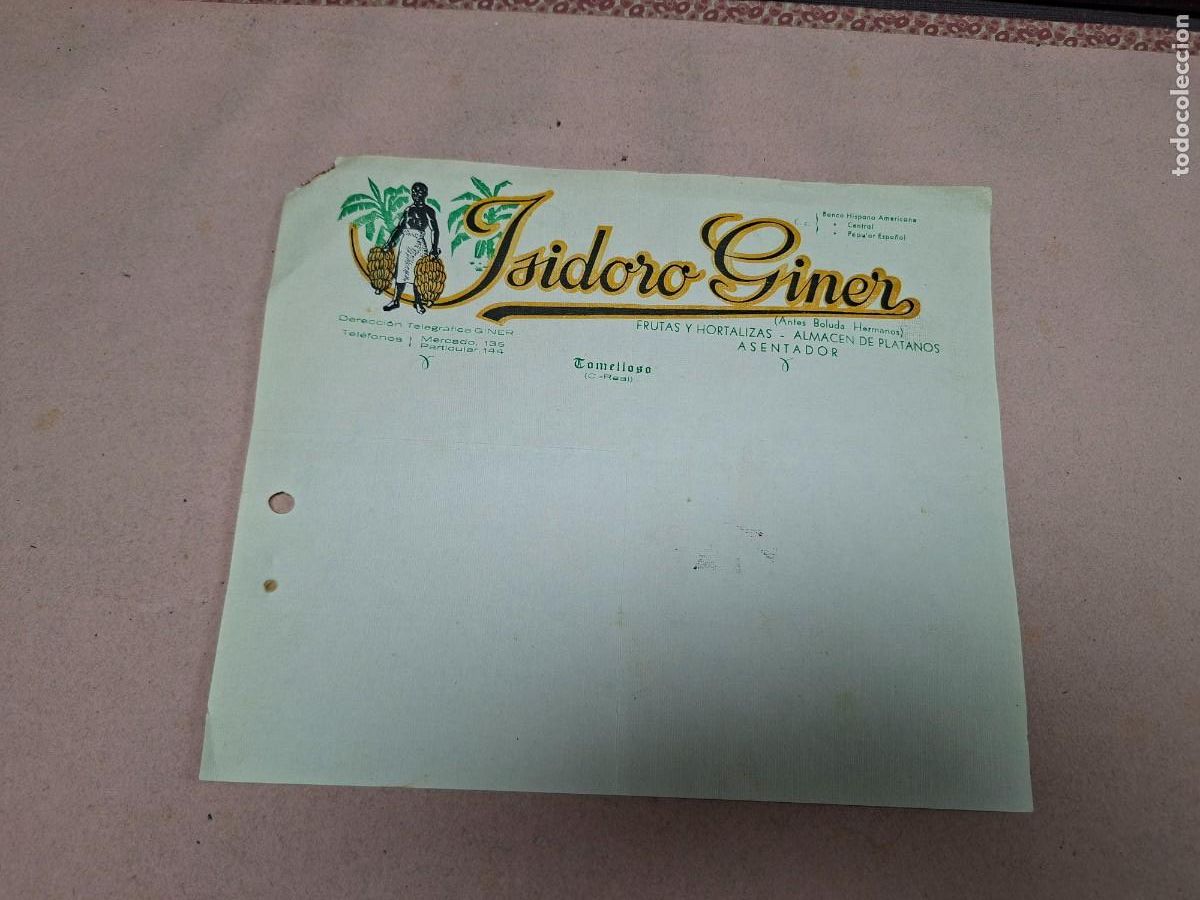 Cartas comerciales: ANTIGUA CARTA COMERCIAL FRUTAS HORTALIZAS ISIDORO GINER TOMELLOSO CIUDAD REAL