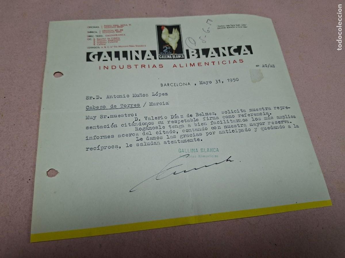 Cartas comerciales: ANTIGUA CARTA COMERCIAL GALLINA BLANCA INDUSTRIAS ALIMENTICIAS 1950 BARCELONA