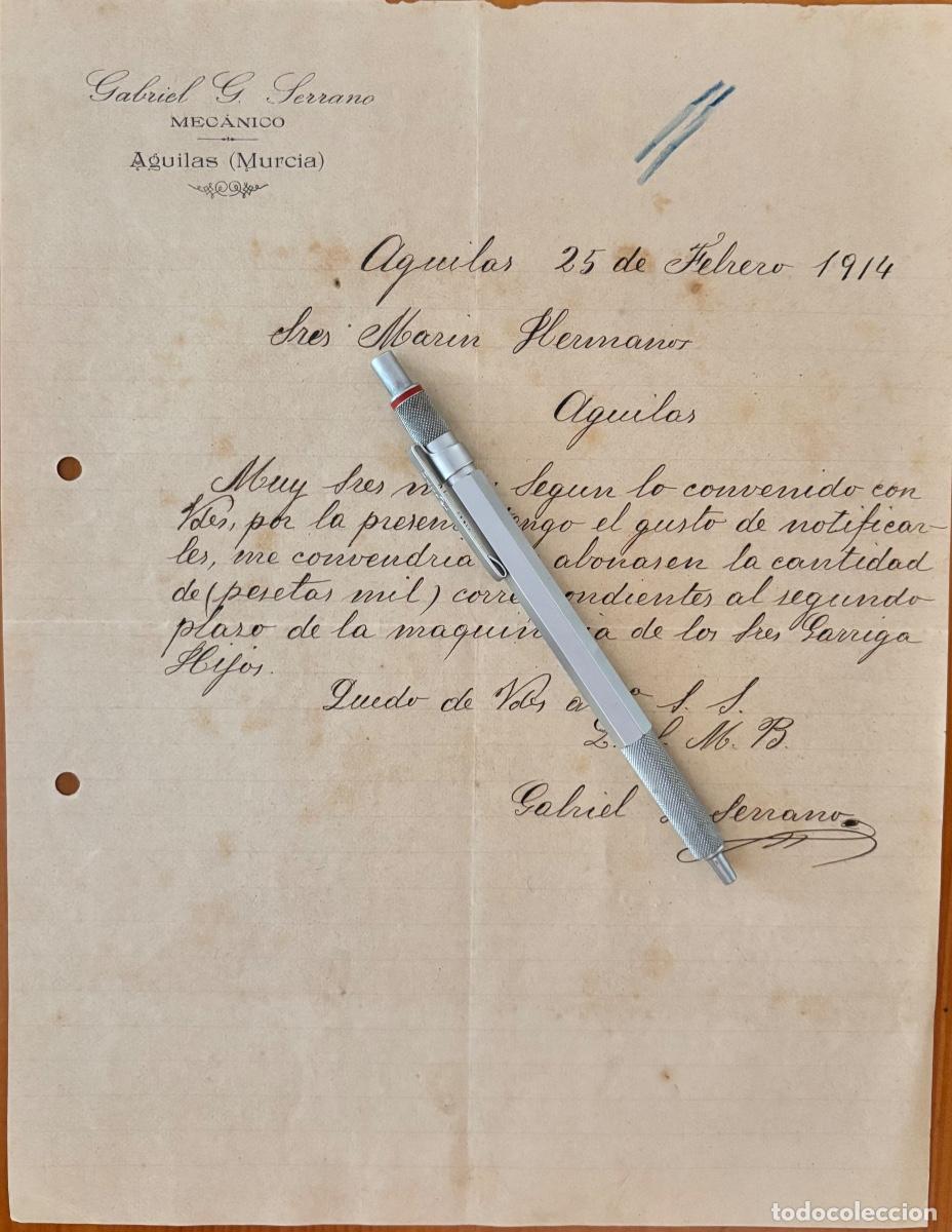 Cartas comerciales: AGUILAS- MURCIA- GABRIEL G. SERRANO- MINERIA- CARTA 1914