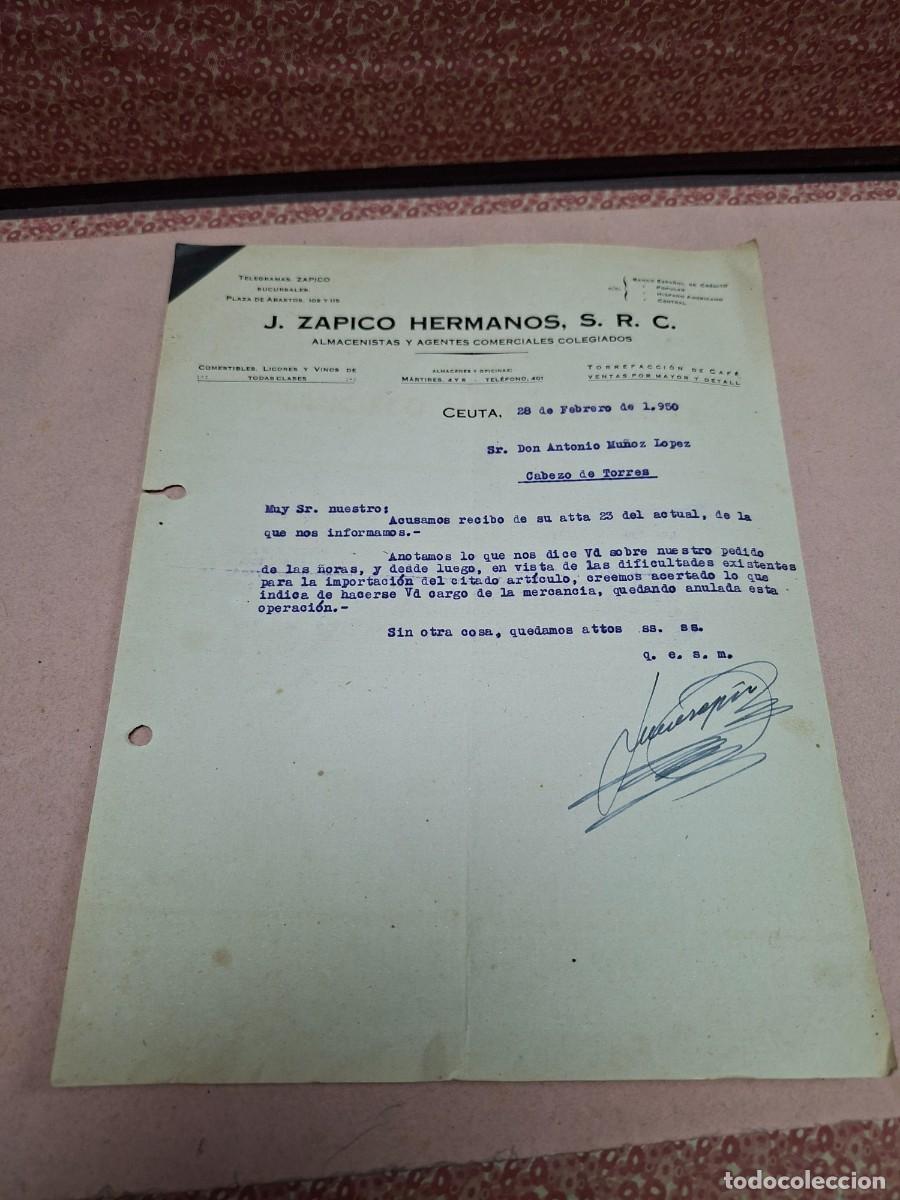 Cartas comerciales: ANTIGUA CARTA COMERCIAL ZAPICO HERMANOS CEUTA 1950