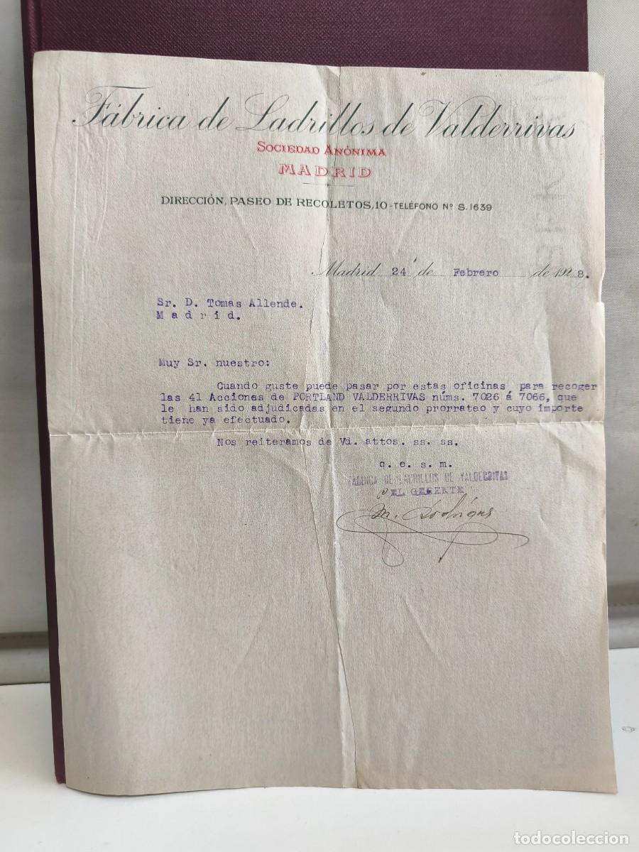 Cartas comerciales: F&Aacute;BRICA DE LADRILLOS DE VALDERRIVAS. MADRID 1928