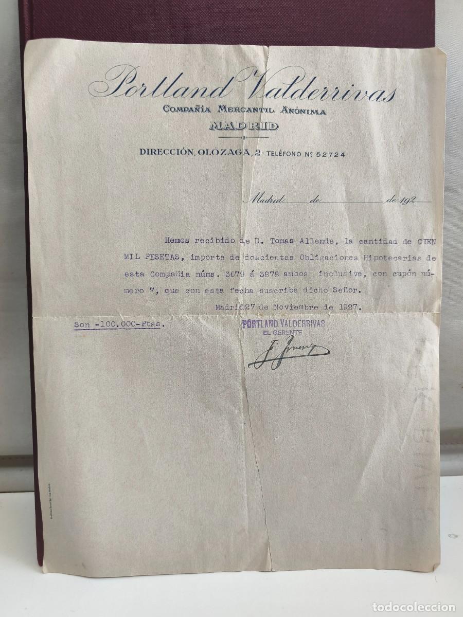 Cartas comerciales: PORTLAND VALDERRIVAS. COMPA&Ntilde;&Iacute;A MERCANTIL AN&Oacute;NIMA. ANTIGUO RECIB&Iacute;. MADRID 1927