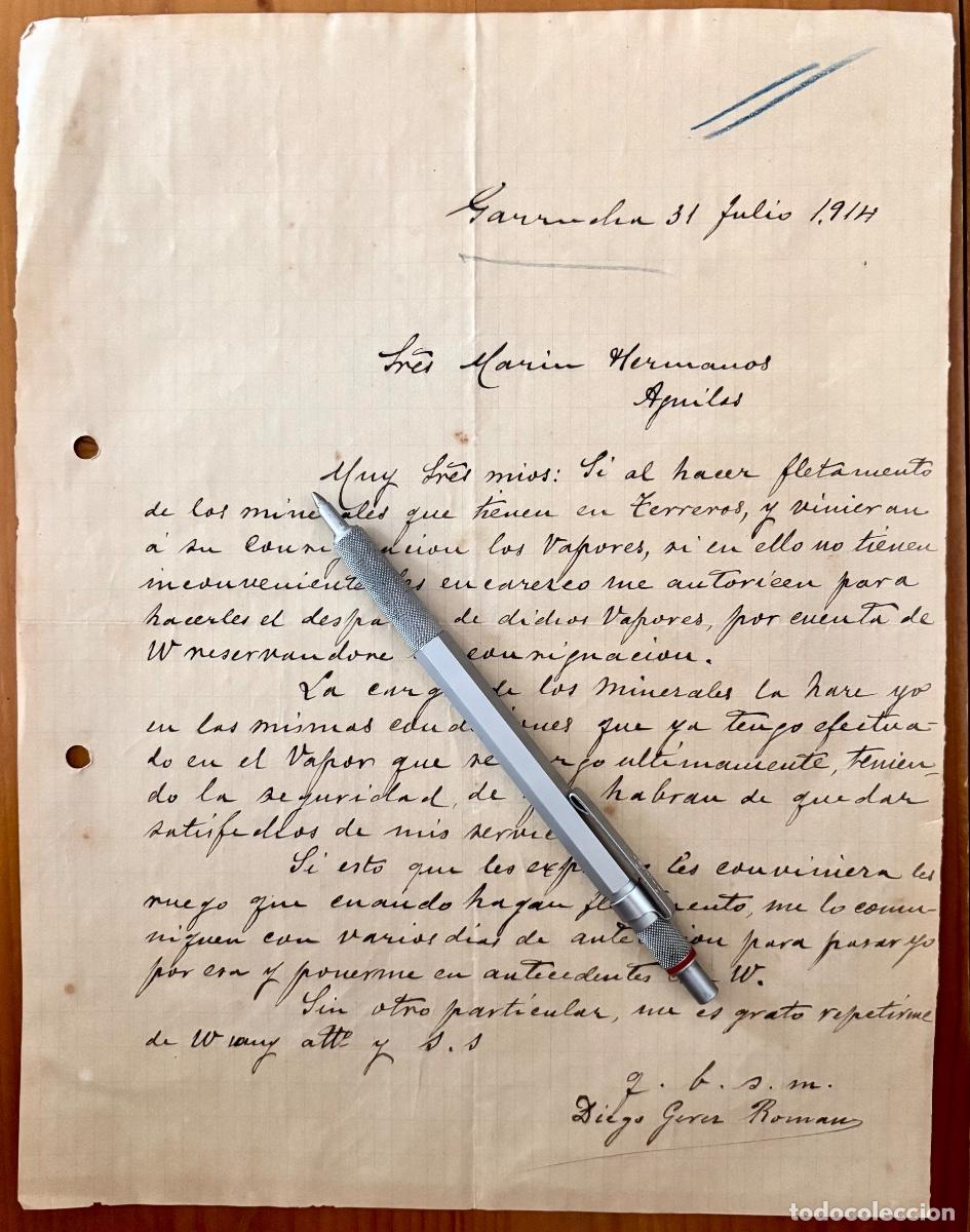 Cartas comerciales: GARRUCHA- ALMERIA- MINERIA- CARTA DIEGO GARCIA ROMAN- MINERAL TERREROS - 1914