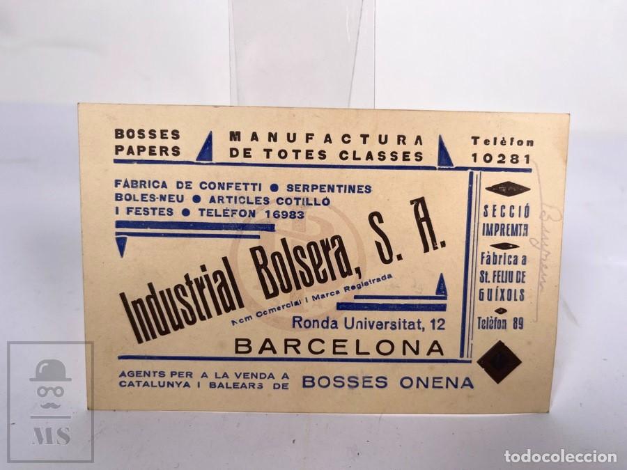 Cartas comerciales: Antigua tarjeta Comercial - Industrial Bolsera S. A. - Ronda Universitat, Barcelona