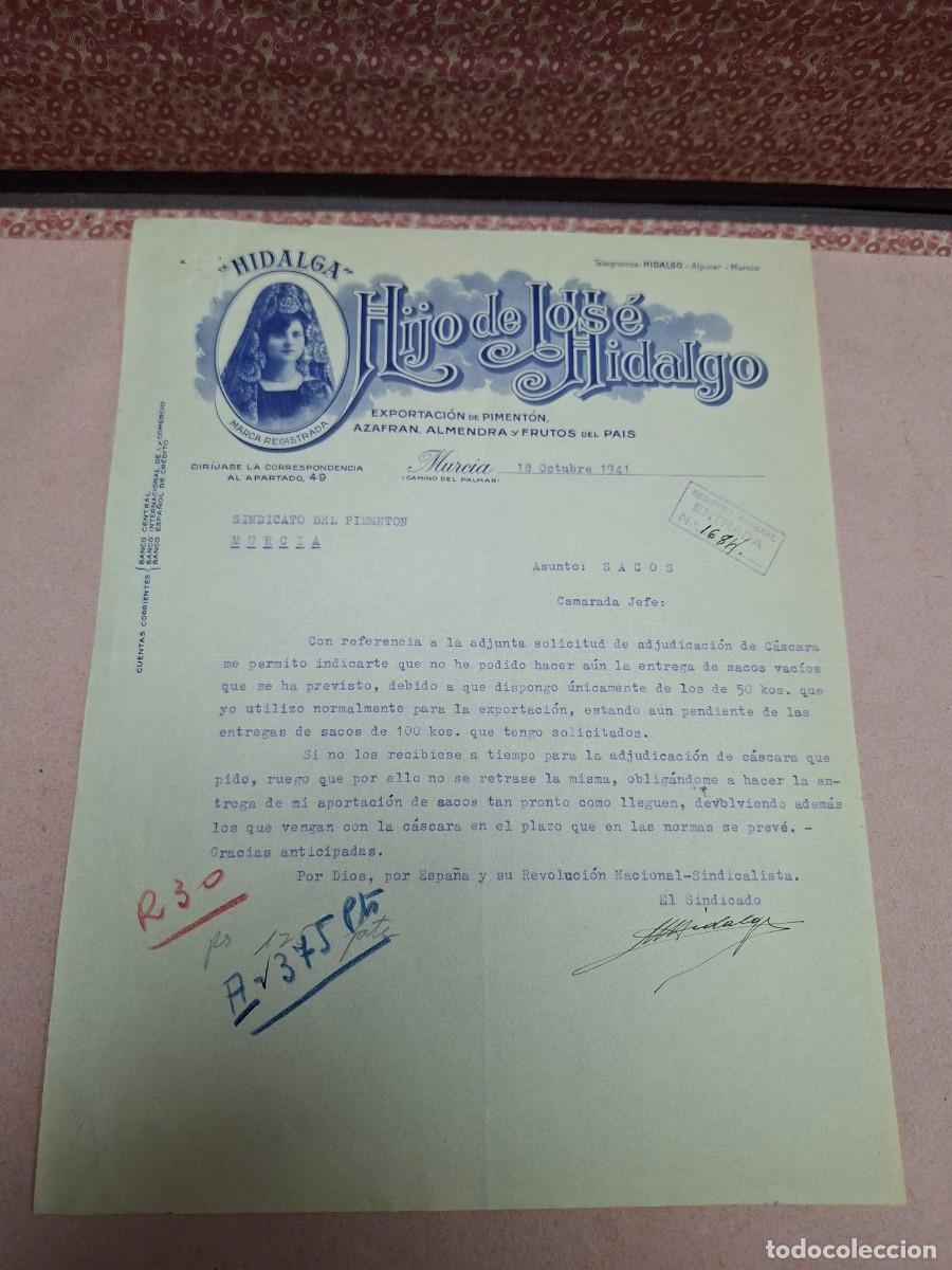 Cartas comerciales: ANTIGUA CARTA COMERCIAL PIMENTON ESPECIAS HIDALGA HIJO DE JOSE HIDALGO MURCIA 1941