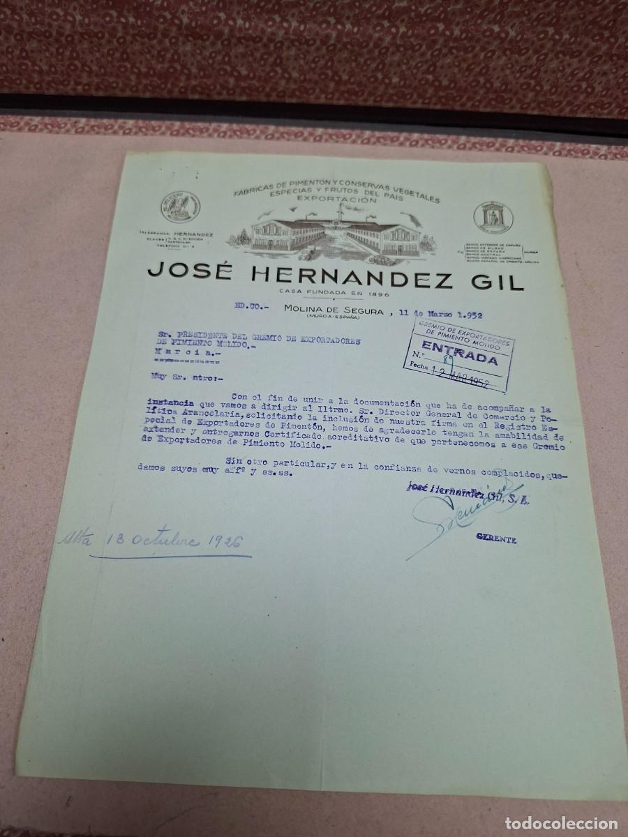 Cartas comerciales: ANTIGUA CARTA COMERCIAL CONSERVAS PIMENTON HERNANDEZ GIL MOLINA DE SEGURA MURCIA 1952