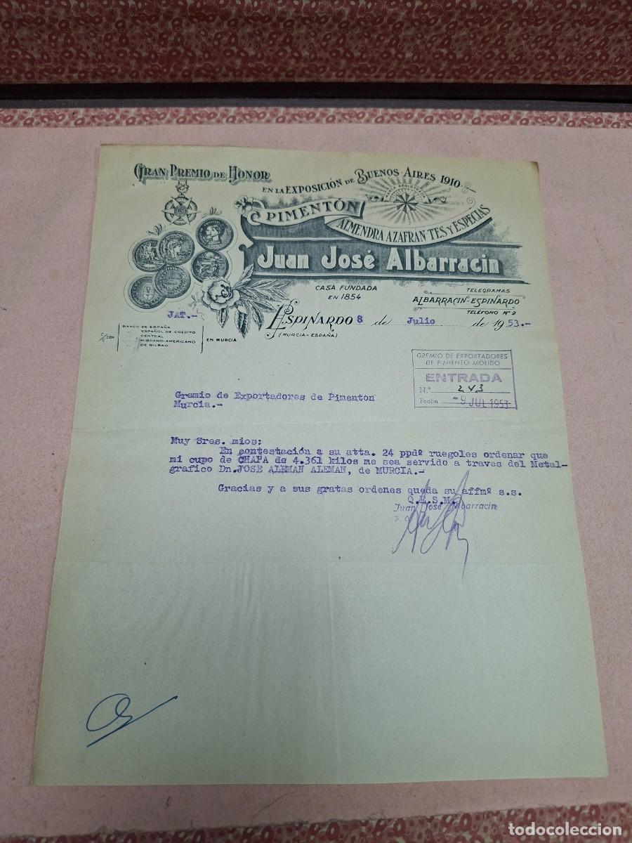 Cartas comerciales: ANTIGUA CARTA COMERCIAL PIMENTON ESPECIAS ALBARRACIN ESPINARDO MURCIA 1953