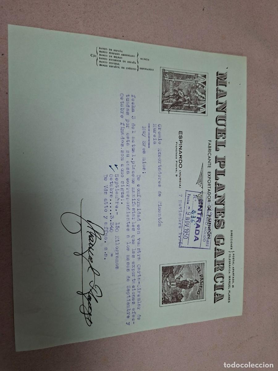 Cartas comerciales: ANTIGUA CARTA COMERCIAL PIMENTON PLANES GARCIA ESPINARDO MURCIA EL PASIEGO EL TROVADOR