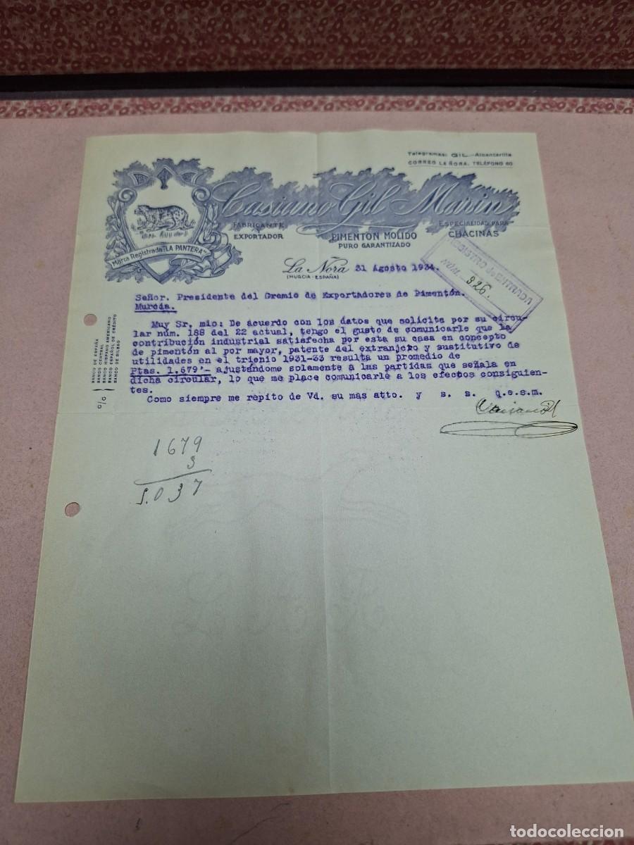 Cartas comerciales: ANTIGUA CARTA COMERCIAL PIMENTON ESPECIAS LA PANTERA LA &Ntilde;ORA MURCIA 1934