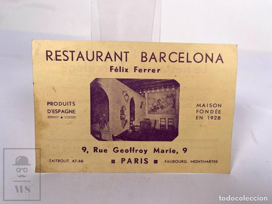 Cartas comerciales: Antigua Tarjeta Publicitaria - Restaurante Barcelona / F&eacute;lix Ferrer - Paris
