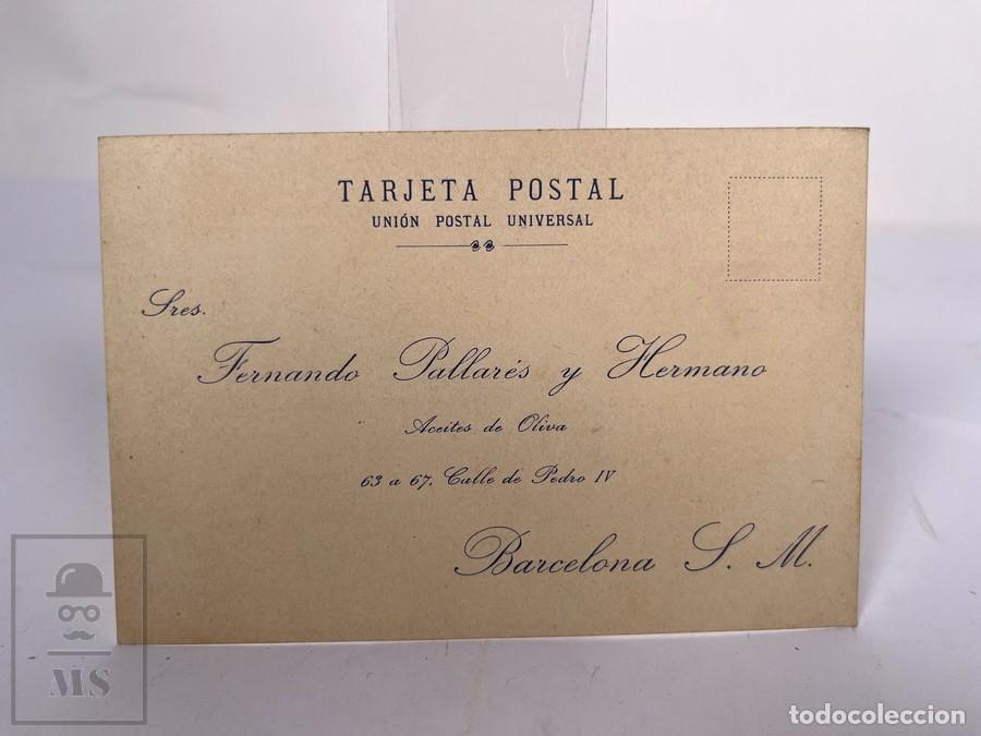 Cartas comerciales: Antigua tarjeta Postal Publicitaria - Aceites de Oliva Fernando Pallar&eacute;s y Hermano - Barcelona