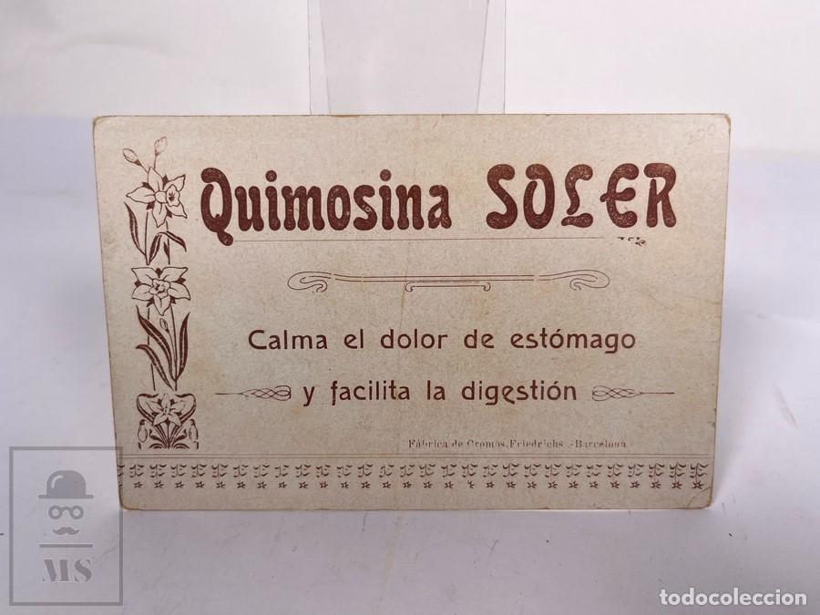 Cartas comerciales: Antigua Tarjeta Publicitaria - Quimosina Soler / Calma el dolor de Est&oacute;mago - Barcelona