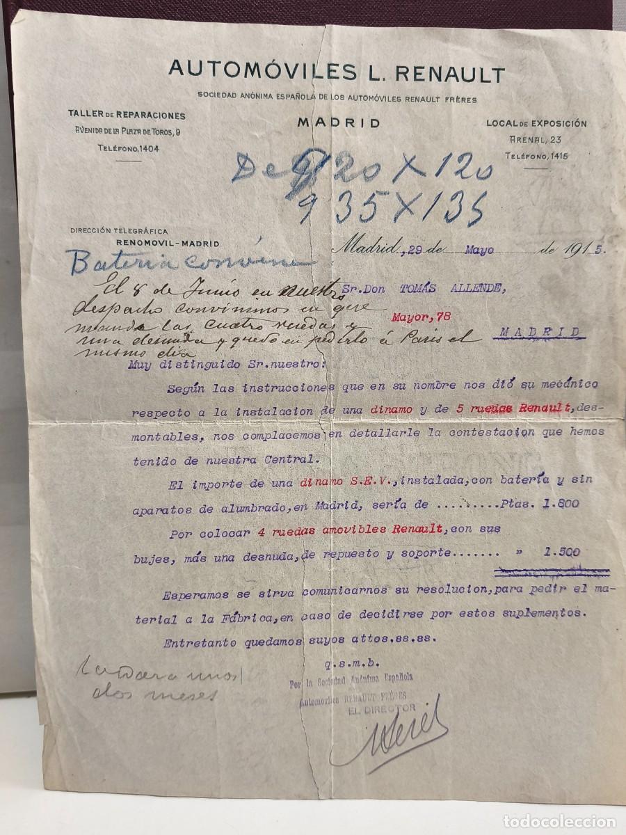 Cartas comerciales: AUTOMOVILES L. RENAULT FRERES. MADRID 1915. ANTIGUA CARTA COMERCIAL