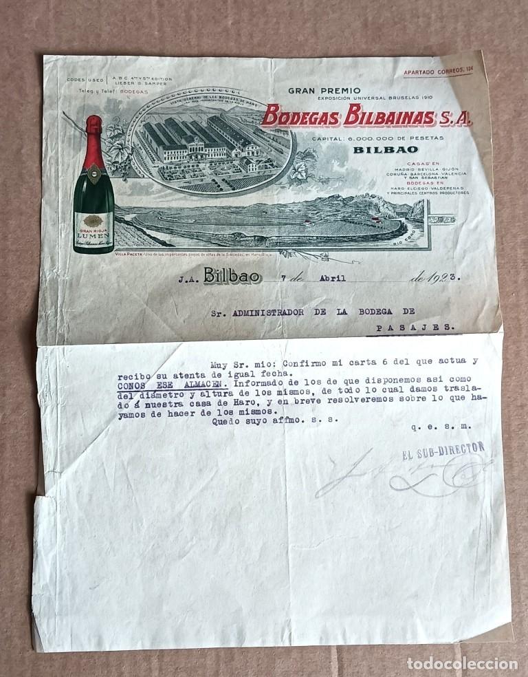 Cartas comerciales: Carta BODEGAS BILBAINAS 1923