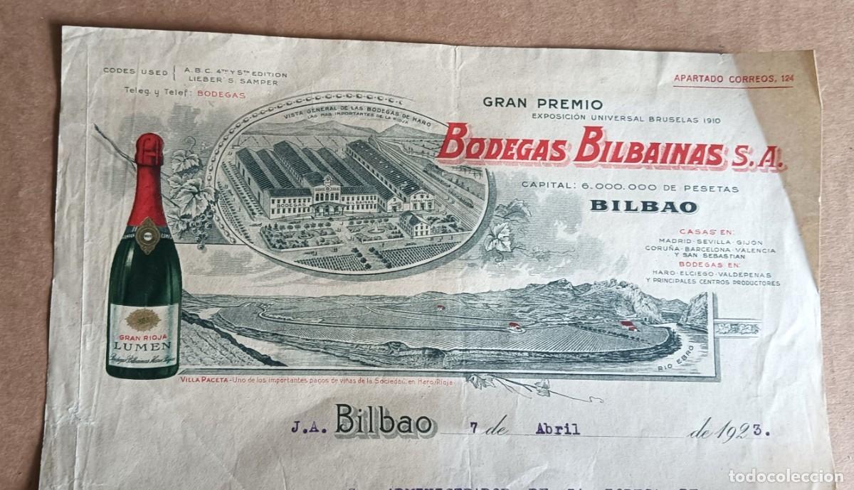 Cartas comerciales: Carta BODEGAS BILBAINAS 1923 - Foto 2