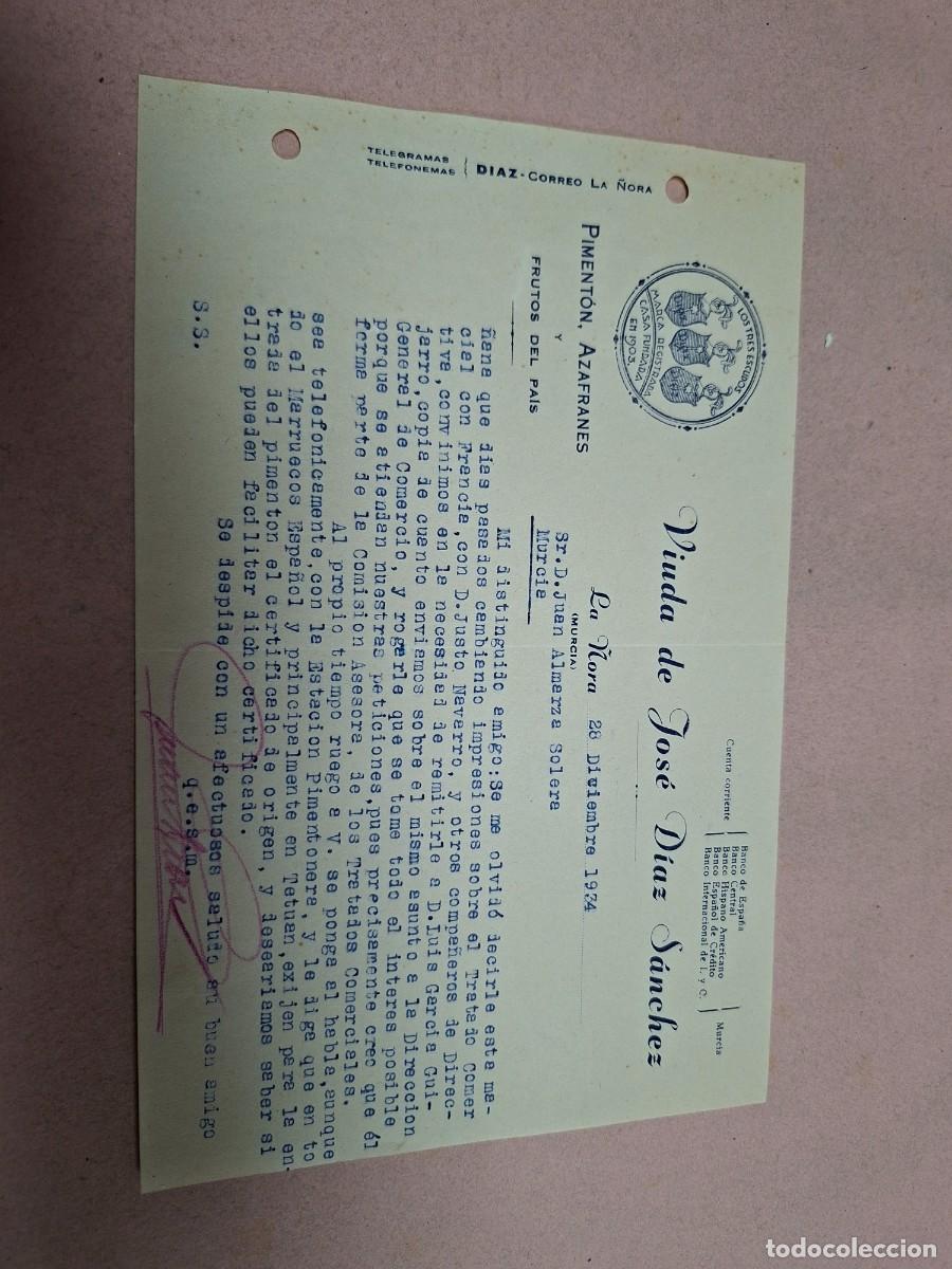 Cartas comerciales: ANTIGUA CARTA COMERCIAL VIUDA DE DIAZ SANCHEZ PIMENTON AZAFRAN LA &Ntilde;ORA MURCIA 1934