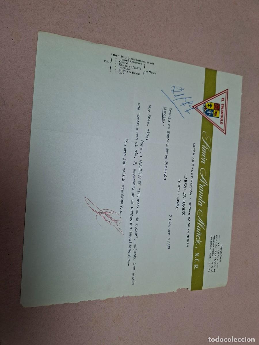 Cartas comerciales: ANTIGUA CARTA COMERCIAL ARANDA MU&Ntilde;OZ PIMENTON ESPECIAS EL TRIANGULO CABEZO DE TORRES MURCIA 1977