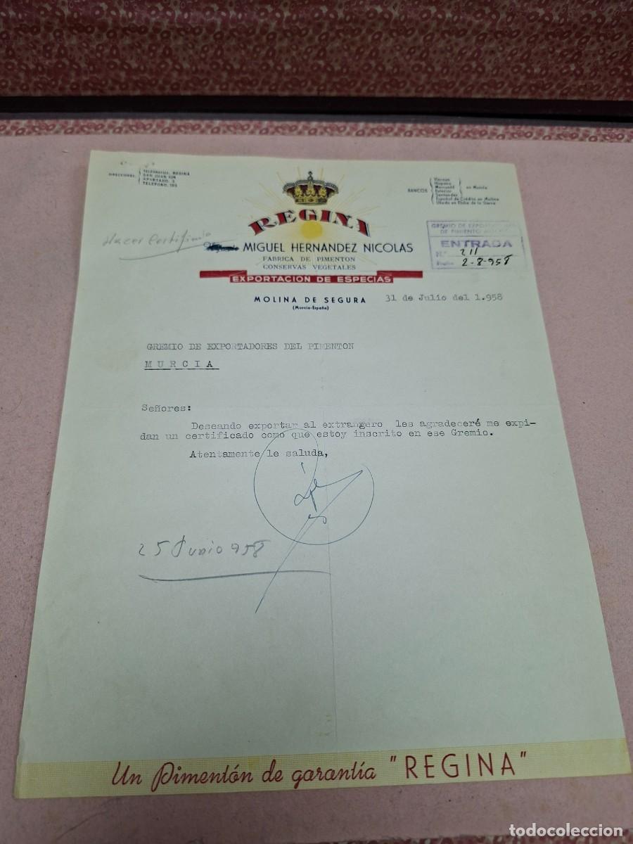 Cartas comerciales: ANTIGUA CARTA COMERCIAL REGINA HERNANDEZ NICOLAS PIMENTON CONSERVAS MOLINA DE SEGURA MURCIA 1958