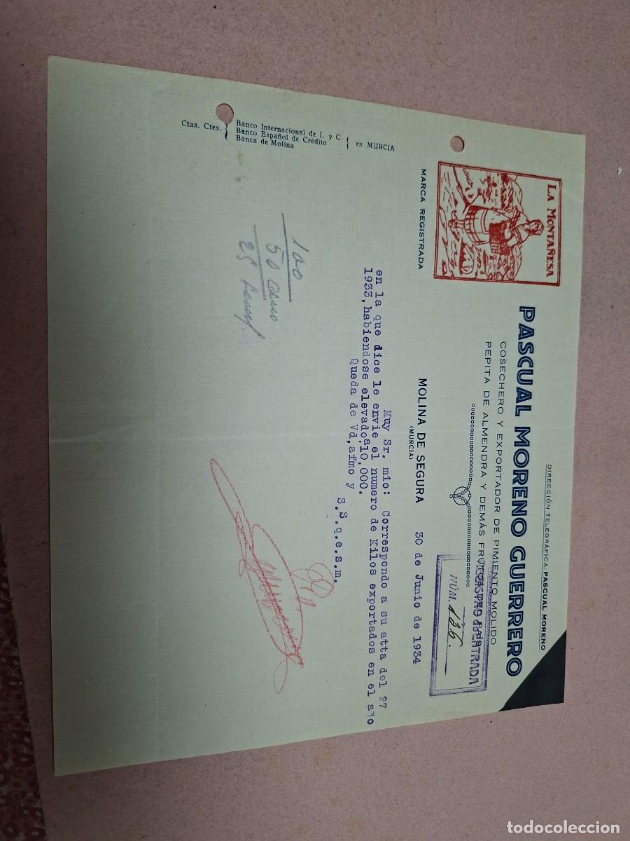 Cartas comerciales: ANTIGUA CARTA COMERCIAL LA MONTA&Ntilde;ESA MORENO GUERRERO PIMENTON MOLINA DE SEGURA MURCIA 1934