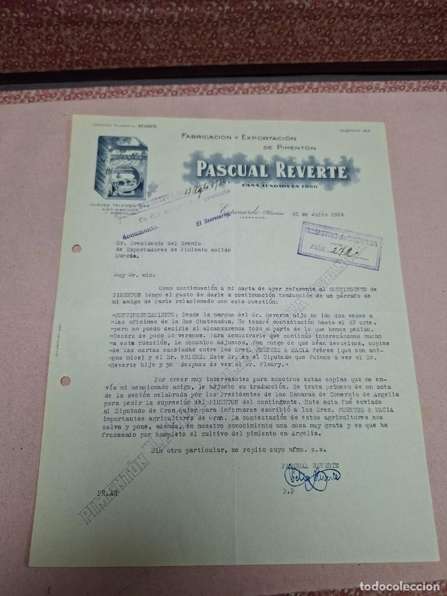 Cartas comerciales: ANTIGUA CARTA COMERCIAL PIMENTON PASCUAL REVERTE LA LIDIA ESPINARDO MURCIA 1934