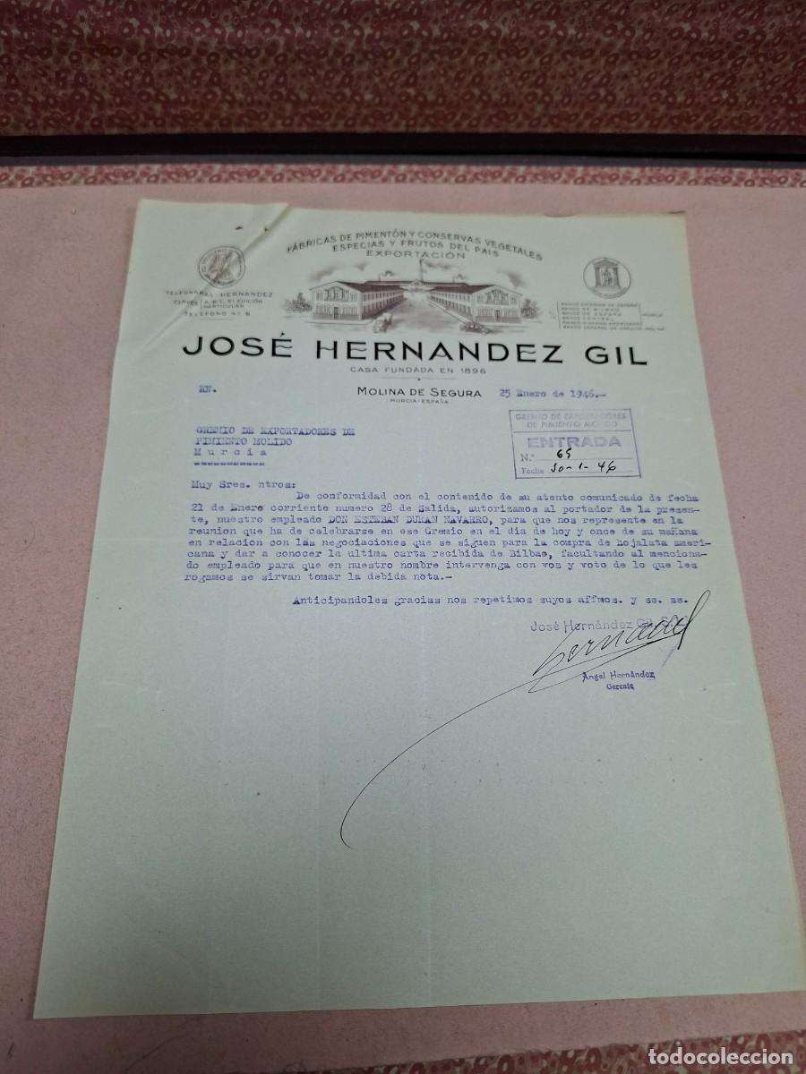 Cartas comerciales: ANTIGUA CARTA COMERCIAL PIMENTON ESPECIAS CONSERVAS HERNANDEZ GIL MOLINA DE SEGURA MURCIA 1946
