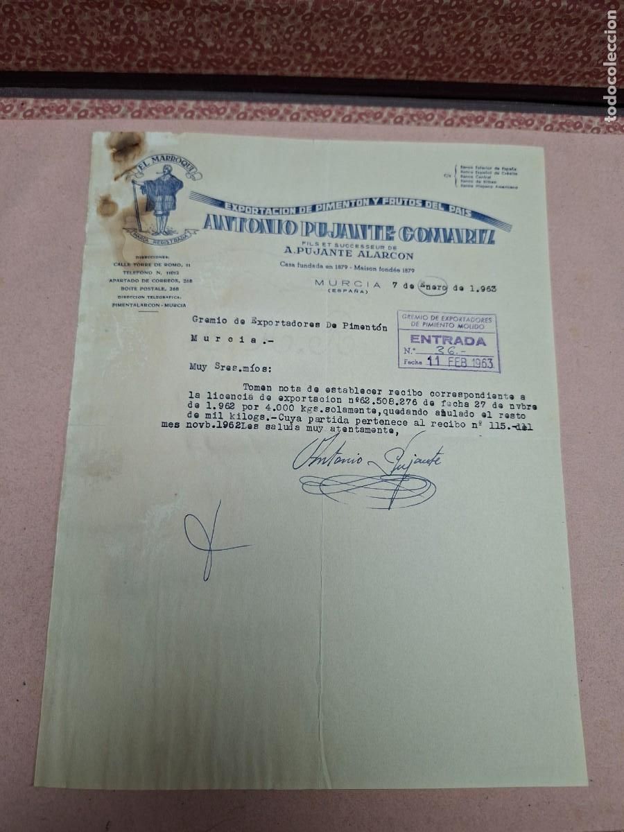 Cartas comerciales: ANTIGUA CARTA COMERCIAL EL MARROQUI PIMENTON PUJANTE GOMARIZ MURCIA 1963