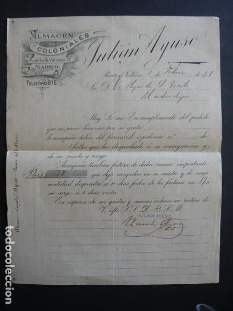 Cartas comerciales: MADRID PUENTE DE VALLECAS CARTA COMERCIAL ALMACEN DE COLONIALES JULIAN AYUSO 1917