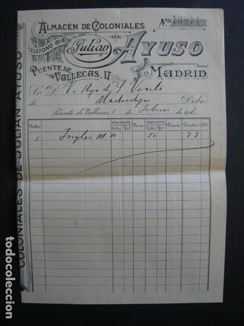 Cartas comerciales: MADRID PUENTE DE VALLECAS CARTA COMERCIAL ALMACEN DE COLONIALES JULIAN AYUSO 1917