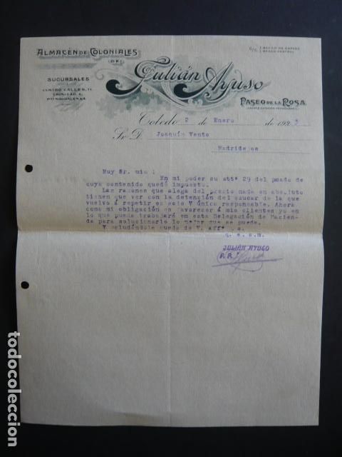 Cartas comerciales: TOLEDO CARTA COMERCIAL ALMACEN DE COLONIALES JULIAN AYUSO 1923