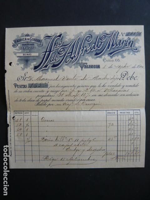 Cartas comerciales: VALENCIA CARTA COMERCIAL FABRICA DE GORRAS HERMANO DE ALFREDO MARIN 1924