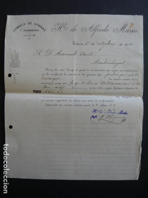 Cartas comerciales: VALENCIA CARTA COMERCIAL FABRICA DE GORRAS HERMANO DE ALFREDO MARIN 1924