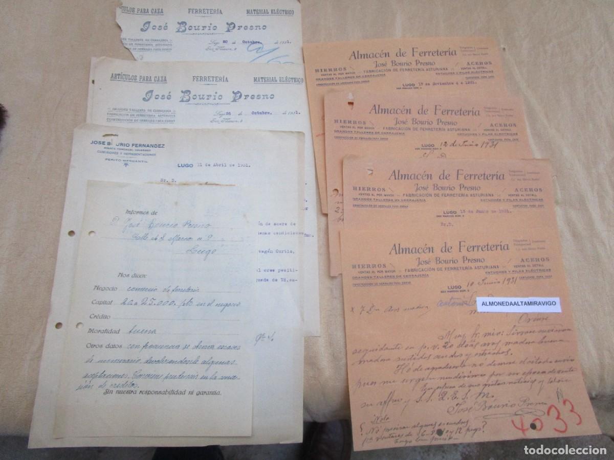 Cartas comerciales: JOSE BOURIO PRESNO - LUGO 1931 - 7 CARTAS COMERCIALES A ORENSE, FERRETERIA+ INFORME PERSONAL. + INFO