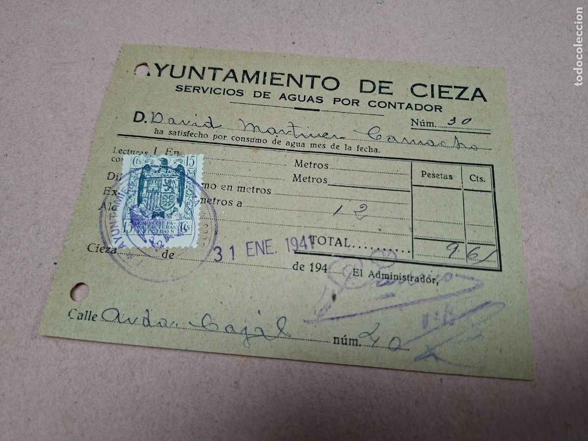 Cartas comerciales: AYUNTAMIENTO DE CIEZA MURCIA AGUAS POR CONTADOR 1941