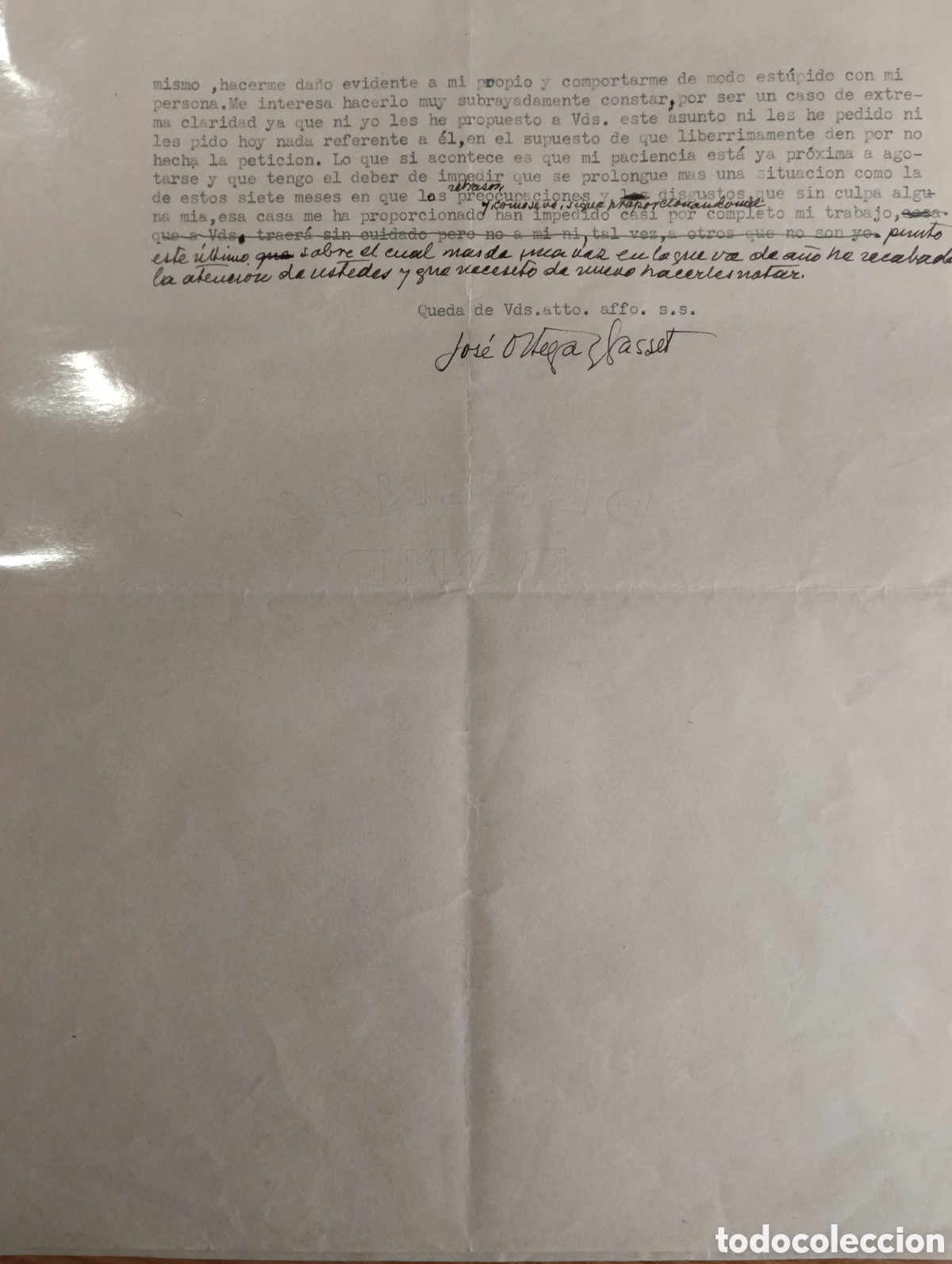 Cartas comerciales: Carta firmada por Ortega y Gasset