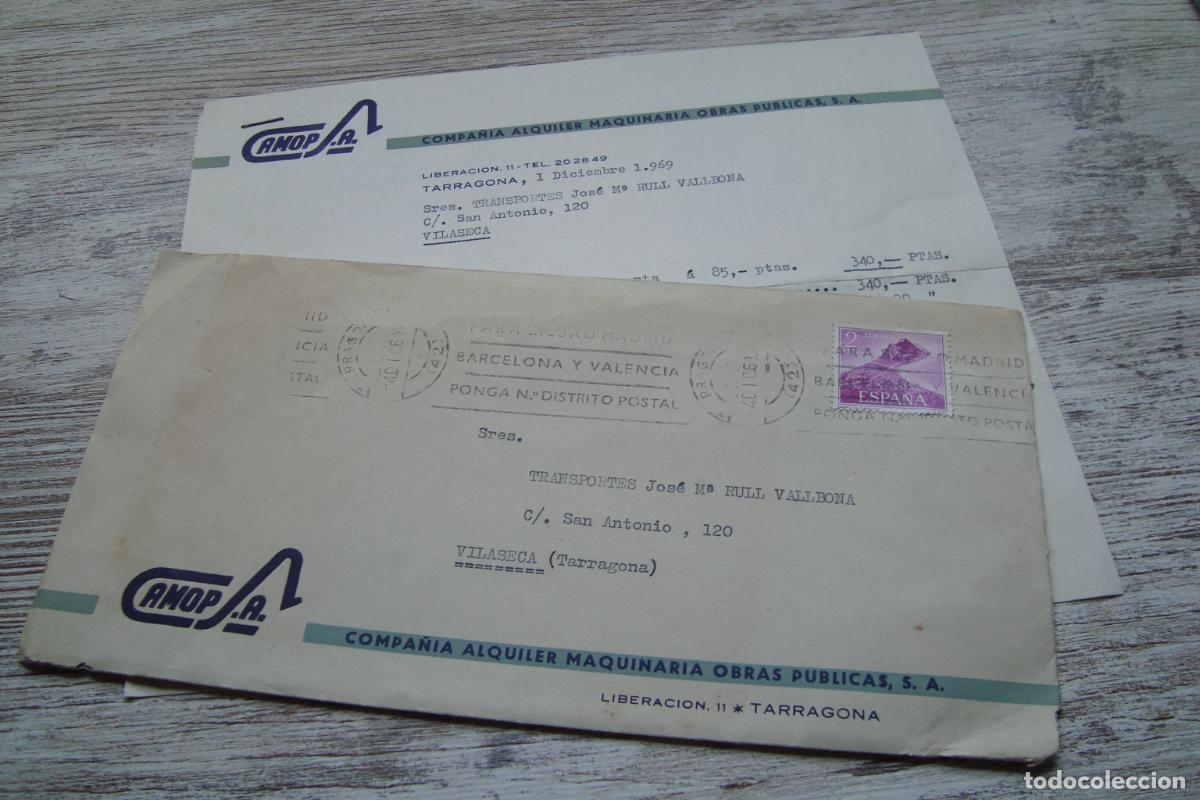 Cartas comerciales: ANTIGUA FACTURA CAMOP S.A COMPA&Ntilde;IA ALQUILER MAQUINAS OBRAS PUBLICAS. TARRAGONA 1969