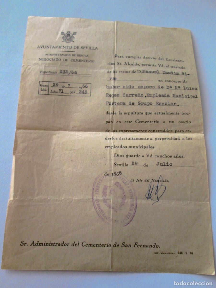 Cartas comerciales: AYUNTAMIENTO DE SEVILLA - NEGOCIADO DE CEMENTERIO - 1966