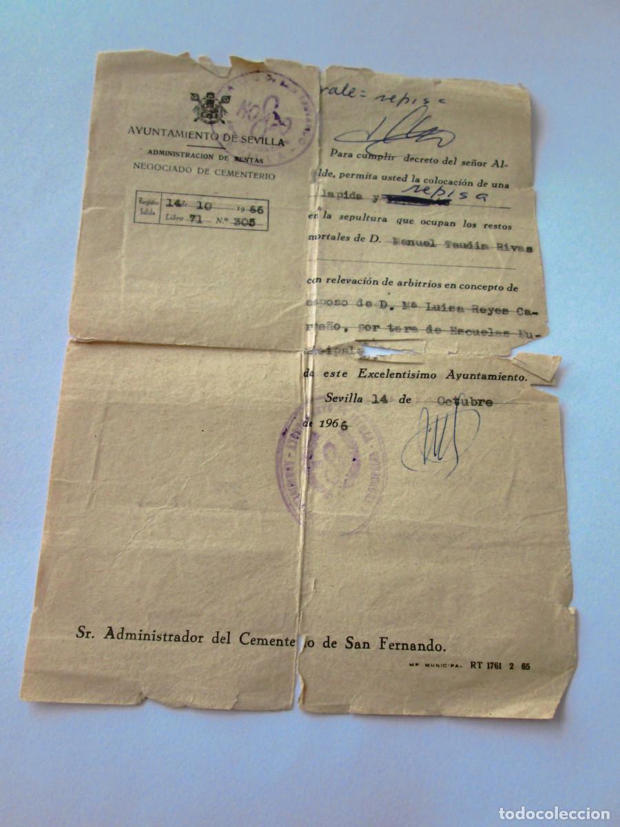 Cartas comerciales: AYUNTAMIENTO DE SEVILLA - NEGOCIADO DE CEMENTERIO - 1966