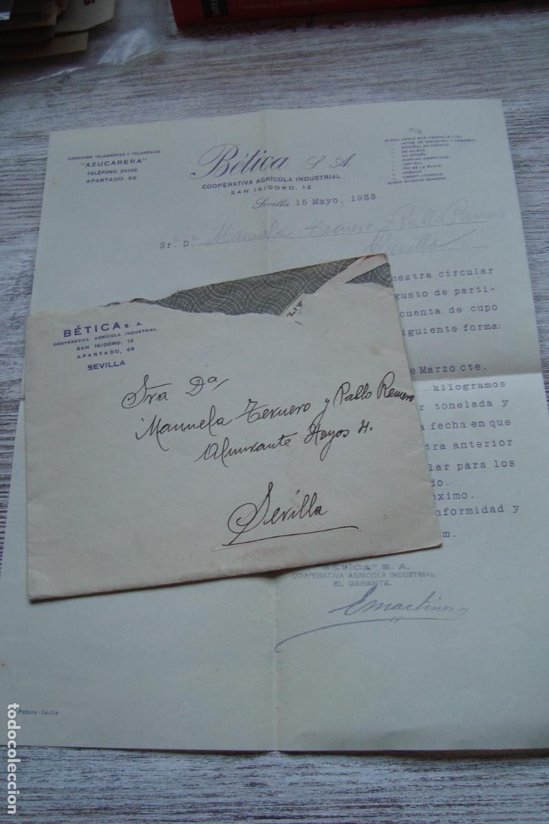 Cartas comerciales: ANTIGUA CARTA COMERCIAL COOPERATIVA AGRICOLA INDUSTRIAL BETICA S.A SEVILLA 1933.