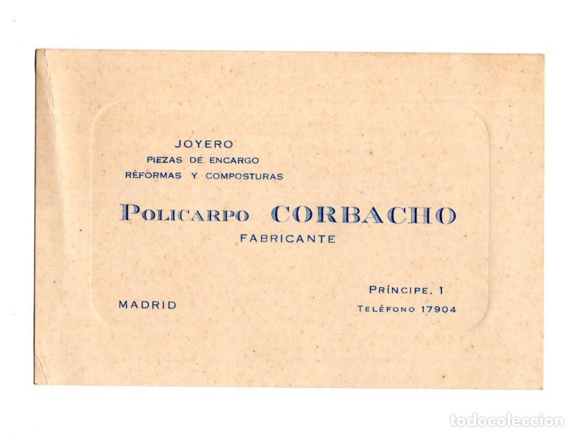 Cartas comerciales: TARJETA COMERCIAL Y RECIB&Iacute;. JOYERO Y FABRICANTE POLICARPO CORBACHO, CALLE PR&Iacute;NCIPE 1 MADRID