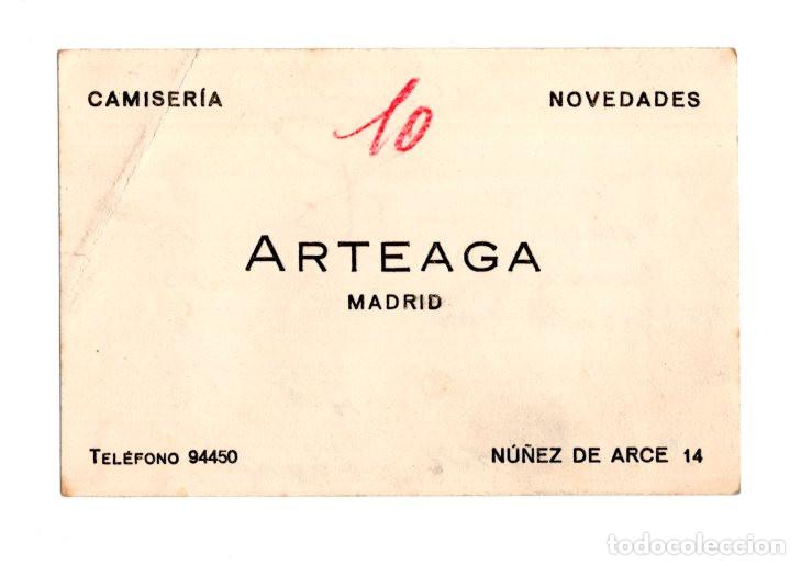 Cartas comerciales: TARJETA COMERCIAL CAMISER&Iacute;A ARTEAGA, N&Uacute;MERO 14 DE LA CALLE N&Uacute;&Ntilde;EZ DE ARCE MADRID. DETR&Aacute;S PEDIDO.