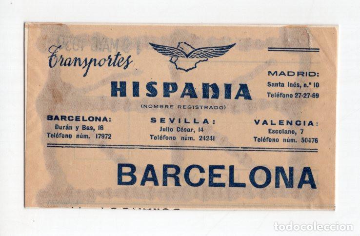 Cartas comerciales: ETIQUETA SOBRE CART&Oacute;N. TRANSPORTES HISPANIA CON SEDE PRINCIPAL MADRID Y DELEGACIONES.